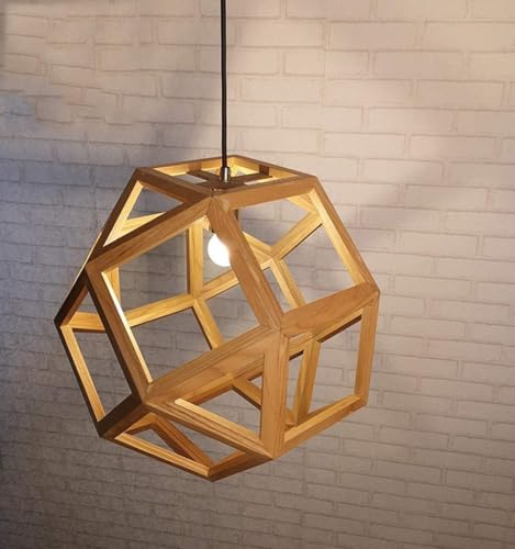 Pendant Lamp Simple Polyhedron Hollow Wooden Ceiling Light Art Bedroom Living Room Decoration Adjustable Hanging Droplight