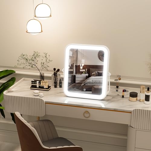 PRIMETEK 10x8 LED Hollywood Makeup Mirror with Gift Box - Portable, 3-Color Lighting, 5X Magnification, Ideal for Vanity and Gifts for Her