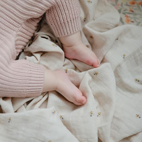 Image of mushie Muslin Baby Swaddle Blanket | 100% Organic Cotton (Bees)