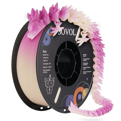 Sovol Lichtwechsel PLA Filament 1.75mm 1kg, UV Lampe Colour Changing 3D Drucker Mehrfarbig Filament +/-0.03mm, am besten mit UV-Lampe, PLA Weiß zu Violett