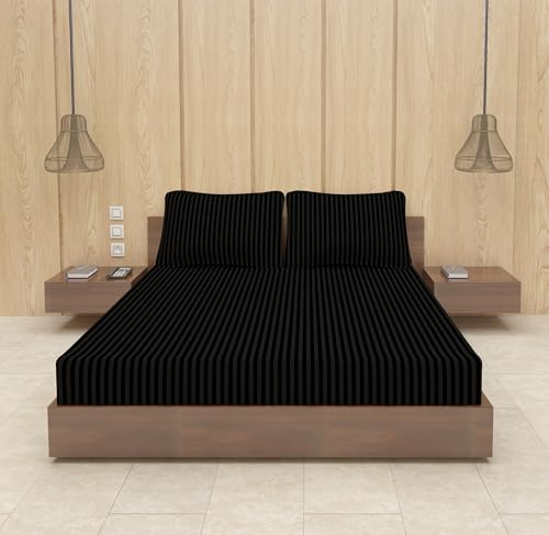 Image of BEVI - Home Premium Self Striped Single Bedsheet Without Pillow Cover 300 TC Ultra-Soft 300 TC Microfiber Bed Sheet| Size (60 inch x 90 inch) (Slate Black)