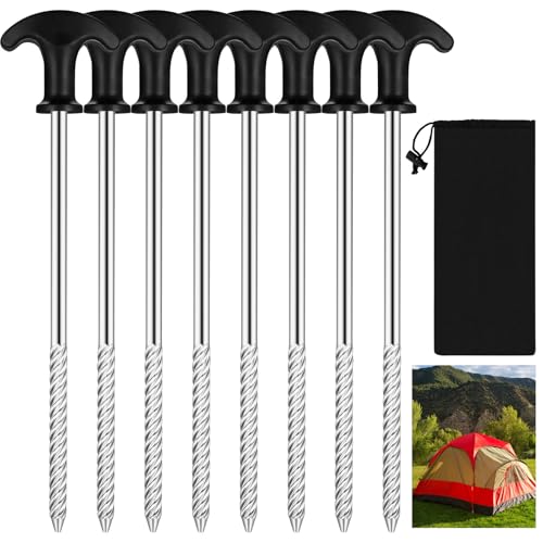 8 Pcs Piquets de Tente, Piquet de Tente a Visser, 21 cm Piquet Ancrage Sol, Piquets de Camping Robustes en Métal, Piquet de Fixation au Sol pour Tente Bâche...