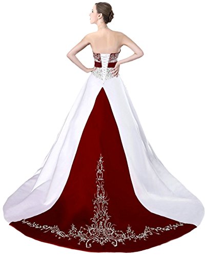 FairOnly D229 Women's Wedding Dress Bridal Gown (XXX-Large, White Red)