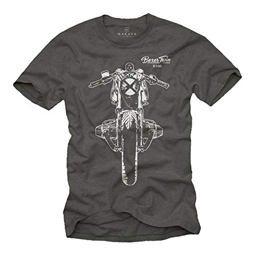 MAKAYA Boxer Twin R100 Motorfiets T-Shirt Heren - Cafe Racer - Geschenken Voor Motorrijders Grijs XXXXL