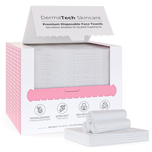 DermaTech Skincare Premium Disposable Face Towels 50pcs | 100% Biodegradable Face Towelettes | Eco-Friendly Daily Facial Towels | Clean Skin Towels