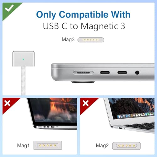 Image of Braided T-Shape C to MG3 (MgSafe-3) DC Cable Cord for upto 140w Adapter Charge Compatible with MacBook Air M2, M3, M4 & MacBook Pro M1 M2 (2021-2023 14 inch&16 inch)