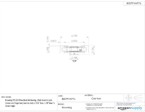 Browning VPE-223 Pillow Block Ball Bearing, 2 Bolt, Eccentric Lock, Contact and Flinger Seal, Cast Iron, Inch, 1-7/16" Bore, 1-7/8" Base To Center Height