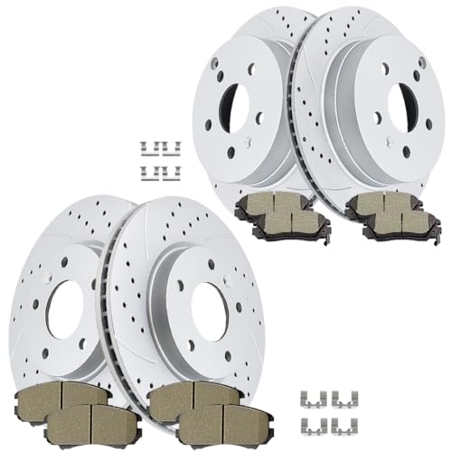 Front (12.64 321mm) and Rear Drilled and Slotted Rotors Ceramic Brake Pads Replacement for 2010-2017 GMC Terrain 2010-2017 CHEVY Equinox
