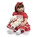 Angelbaby Cute Reborn Silicone Toddler Dolls Girls Brown Eyes Open Real Looking Confortable Touch Weighted 24 inches Newborn Baby Dolls Toys with Red Dress