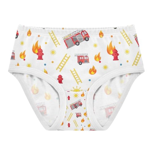 Cute Cartoon Fire Trucks Underwear for Girls, Toddler Panties, Girls Cotton Underwear, 2–8 Years