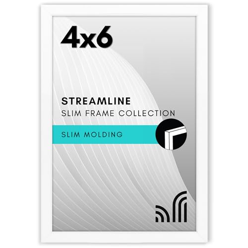 Image of Americanflat 4x6 Picture Frame with Shatter-Resistant Glass - Streamline Collection - Thin Border Photo Frame for Tabletop and Wall Display - Hanging Hardware and Easel Stand Included - White