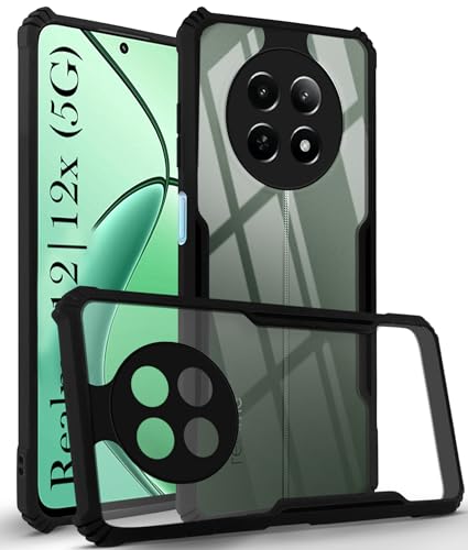 Image of Jkobi Back Cover Case for Realme 12 | Realme 12X (Shockproof with Polycarbonate Clear Panel | Professional Black)