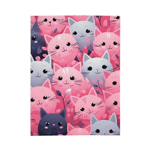 Couverture polaire motif chat rose 152x127 cm : le cadeau cocooning idéal