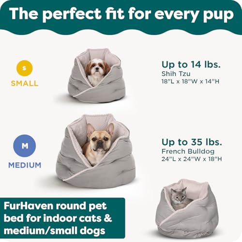 Furhaven 24" Round Pet Bed for Indoor Cats & Medium/Small Dogs, 100% Washable, For Pets Up to 35 lbs - Minky Plush & Velvet Hug Bed - Silver Gray, 24-inch - Thumbnail 5