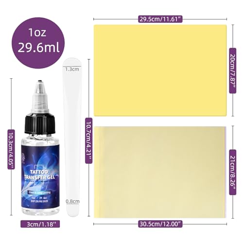 ATOMUS Tattoo Transfer Gel Kit - 29.6ml Tattoo Stencil Cream, 5pcs Transfer Paper & 3mm Practice Skin, Multicolor, Metallic - Image 2