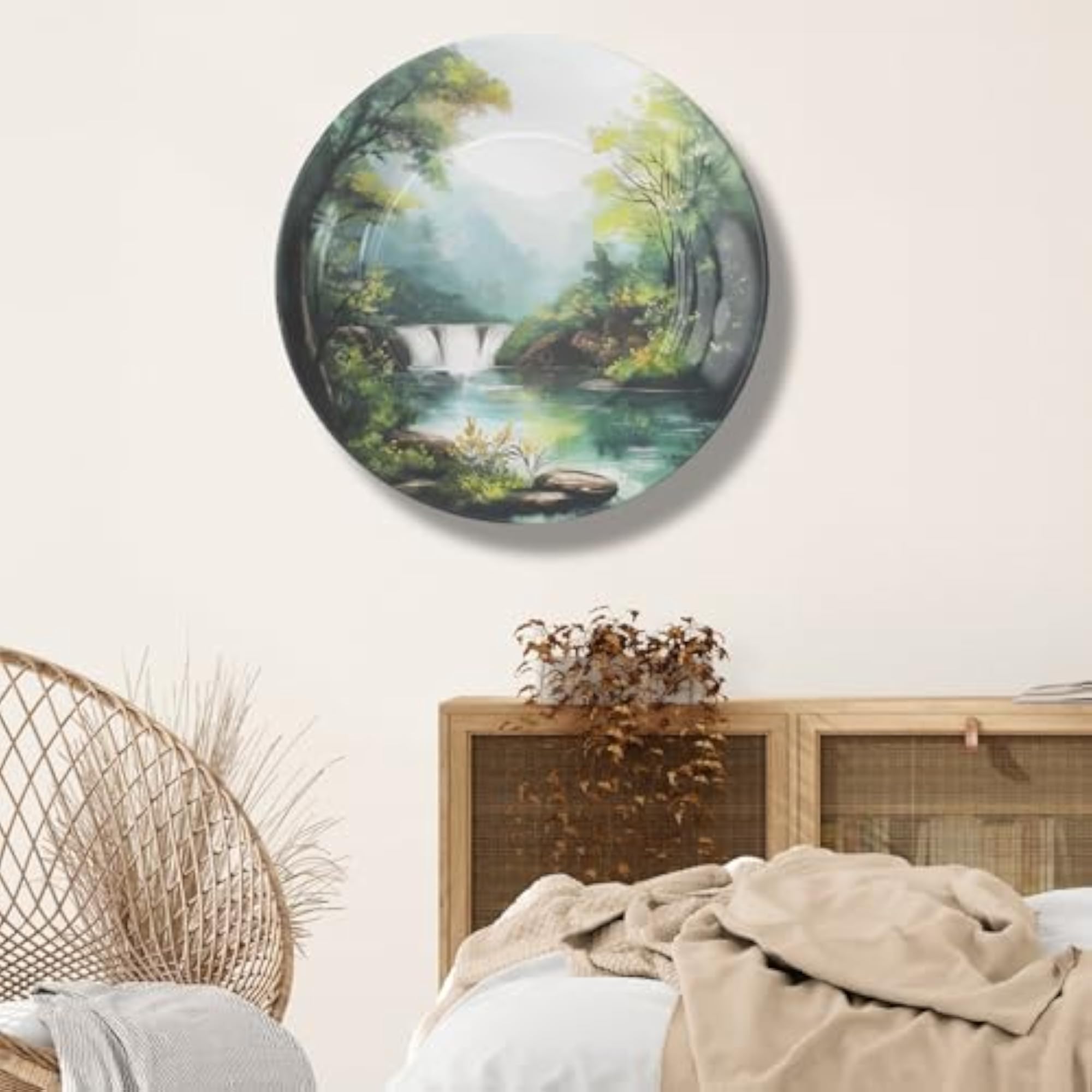 Waterfall Wall Art Plate, Scenic Landscape Design