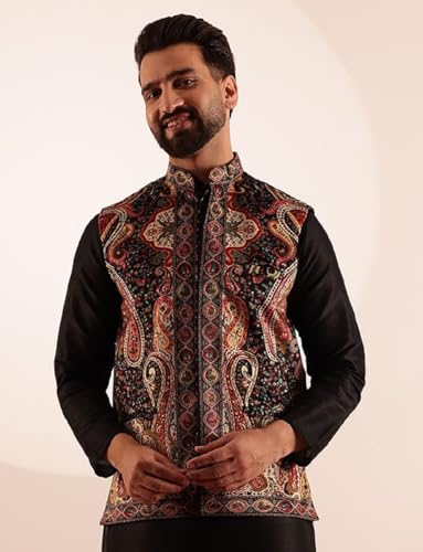 Image of SOJANYA (Since 1958 Men's Velvet Nehru Jacket With Paisley Print