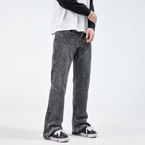 Jeans Pants Trouser Denim Spring and Autumn High Street Micro Horn Washed Men's Classic Black Retro2