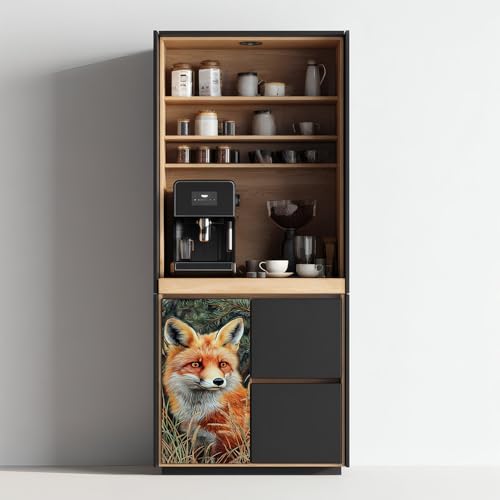 Image of 14.6x32.3 Inch Trash Can Cover Fox in Forest Design Outdoor Garbage Bin Decoration Sticker Wrap