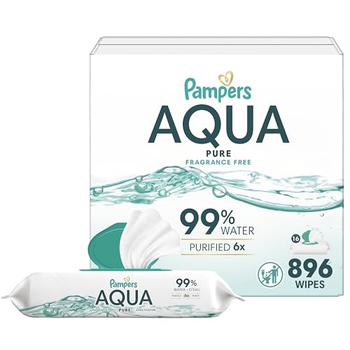 Image of Pampers Aqua Pure Baby Wipes, 99% Water, Fragrance Free, 896 Baby Wipes Total (16X Flip-Top Packs) [Packaging May Vary]