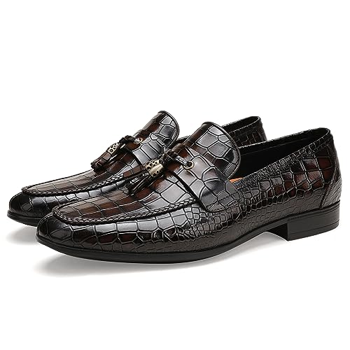 Image of Mens Leather Tassel Loafer, Classic Luxury Smooth Upper Tassel Slip-on Penny Loafer for Mens, Black