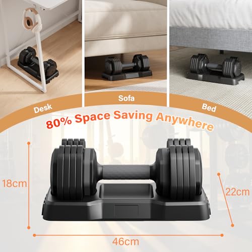 Moziel Mancuernas Ajustables 5 en 1 con Base, 11 kg/24,5 kg Pesas y Mancuernas Ajuste Rápido de 2 a 24,5 kg, Ahorran Espacio, Ideal para Entrenamiento en Casa o Gimnasio (2 x 11 Kg - Negro) - imagen 4