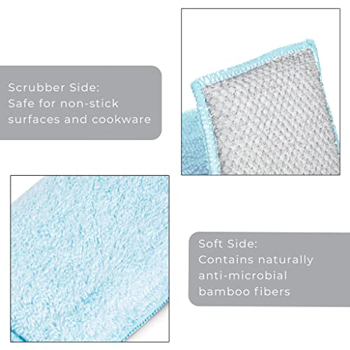Image of Smart Design Non Scratch Scrub Sponge with Bamboo Odorless Rayon Fiber - Set of 36 - Ultra Absorbent - Soft and Scrubber Side - Cleaning, Dishes, and Hard Stains - Spring - Yellow, Mint, Blue