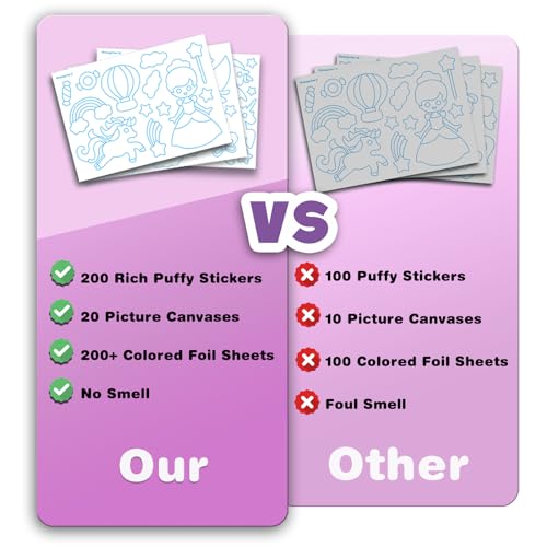 SOOVSY 200 Sheets Princesses & Unicorns Foil Art Fun Kit for Kids, Foil Art for Kids Art Craft DIY Creative Activity Birthday Christmas Gift Travel Toys for 4 5 6 7 8 9 Years Old Kids Girls Boys