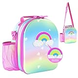 Decorably Insulated Hard Top Sequined Rainbow Lunch Box for Girls, Easy-to-Clean Girls Lunch Box with 2 Main Compartments and Water Bottle Holder for School