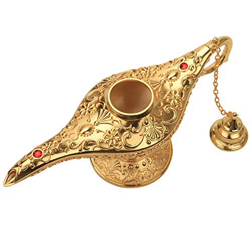 LAUYOO Classic Aladding Magic Genie Lamp Legend Wishing Light Costume Lamp Metal Carved Incense Burner for Home Tabletop Decoration Party Birthday Halloween Christmas Size 7 x 20.7 x 11.3CM