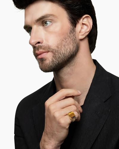 YeGieonr Tiger Eye Ring for Men, 18K Gold Plated Mens Signet Ring,Natural Tiger's Eye Gemstone Ring, Non-Tarnish Waterproof Gold Rings for Men, Gift for Him - Image 4