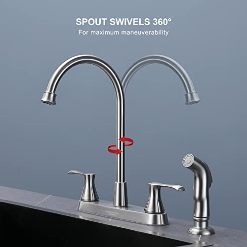 Kirlystone Kitchen Faucet With Side Sprayer, Brushed Nickel 2-Handle Faucet For 4 Holes Kitchen Sink #TOP2