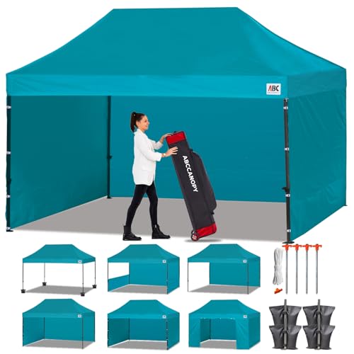 Image of ABCCANOPY Heavy Duty Easy Pop up Canopy Tent with Sidewalls 10x15, Turquoise