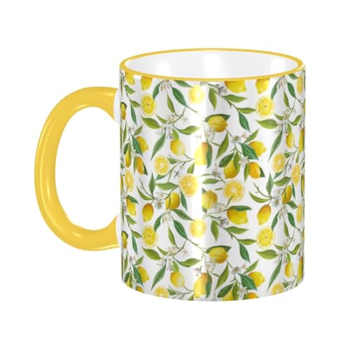 レモンの木の枝 マグカップ コーヒーカップ Yellow 陶器 朝食カップ ティーカップ 耐熱マグ 保温 耐冷 おしゃれ 大きい ミルクコップ 330ml 雑貨 家庭用 プリント贈り物