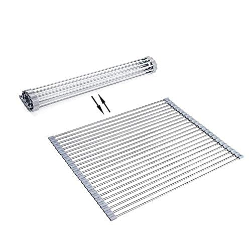 Image of Ahyuan Roll up Dish Drying Rack Over The Sink Kitchen Roll up Sink Drying Rack Portable Dish Drainer Foldable Dish Drying Rack (Warm Gray, 20.5''X16.9'')