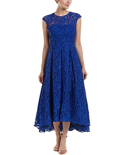 Carmen Marc Valvo Infusion Women's Sleeveless Lace Hi Low W/Beaded Accents On Neckline, Cobalt, 16