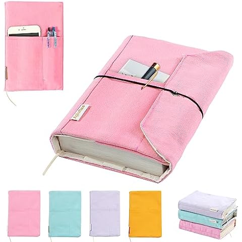 Canvas Book Covers, Washable Book Protector, Book Cover for Paperback Novels, Adjustable Book Cover for Hardcover with Pockets for Pen, Soft Cover Books, Book Lovers Gifts Cover