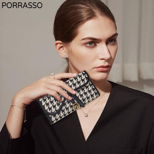 PORRASSO Women Wallet Fashion Purse PU Leather Multi-Card Wallet Card Holder Organizer Ladies Trifold Wallets Houndstooth A2