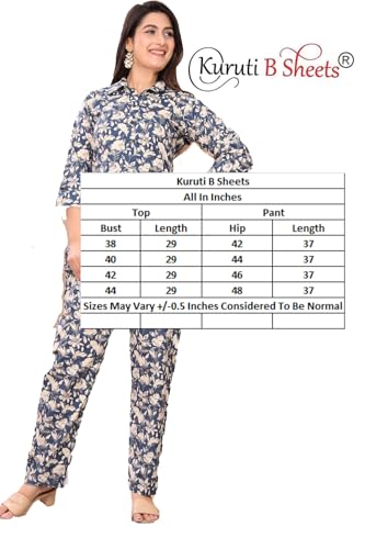 Image of Kuruti B Sheets Women's Printed Night Suit Set | Soft & Breathable Top and Pyjama Set for Women | Stylish Relaxed Fit Sleepwear for Everyday Comfort | Perfect Lounge Wear for Home & Travel