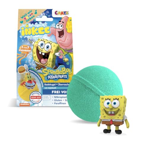INKEE Surprise Bath Bomb Spongebob Bath Bombs for Kids with Spongebob Figure fizzing Bath Ball with Hidden Toy Yellow/Teal 80 g Single Pack - Toy for 3 Year Old Plus