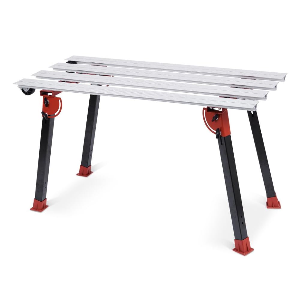 RAIMONDI Banco di Lavoro BIGFOOT M, Per Piastrelle Medio Grande Formato, Piano in Acciaio 135x63 cm, Altezza Regolabile 74-80 cm, Profili in Alluminio Scorrevoli, con Ruote e Maniglia