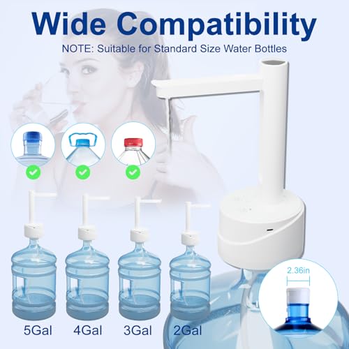 Image of Latedaux 5 Gallon Dual-use Desktop Electric Water Bottle Dispenser, USB Type-C Charging Automatic Countertop Drinking Water Bottle Pump for 2-5 Gallon, Smart Water Jug Dispenser for Camping(White)