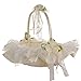 huangThroStore Hochzeitskorb aus Bambus, mit Spitze, Satin, Hochzeit, Blumenkorb für Mädchen, romantische Schleife, Dekoration, Brautzubehör