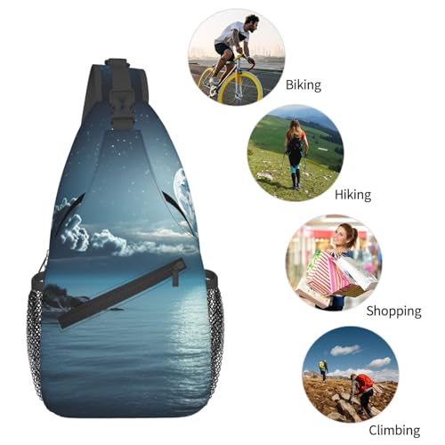 Bolso cruzado Moon Ocean Landscape unisex negro miniatura 6