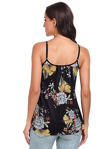 Image of Air Curvey Camisole for Women Bulid in Bra Casual Flowy Cami Adjustable Spaghetti Strap Tank Top Pleated Loose Fit S-XXXXL