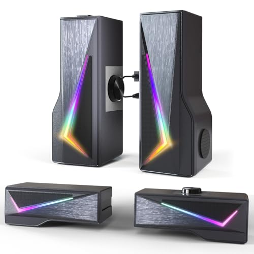 TONE JOY - PC Speakers for Desktop - 2-in-1 Detachable Stereo 2.0 Gaming Soundbar with Colorful RGB Lights, USB Powered & 3.5mm Aux Input for Computer, Laptop, Monitor
