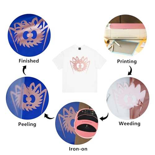 Image of RENLITONG HTV Shiny Rose Gold PU Stretch Metallic Heat Transfer Vinyl 12 Inch x 7 feet Roll DIY for T-Shirt Clothing Iron on Vinyl for All Cutter Machine Glossy(Rose Golden)