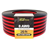 GS Power OFC Pure Copper 8 Gauge Wire 25ft Oxygen Free, 12v Primary Hi-Fi Speaker Cable, 8 AWG Wire for Amplifier, Solar Panel, Automotive, Battery Cable, Stereo, Car, Home Theater, RV Power