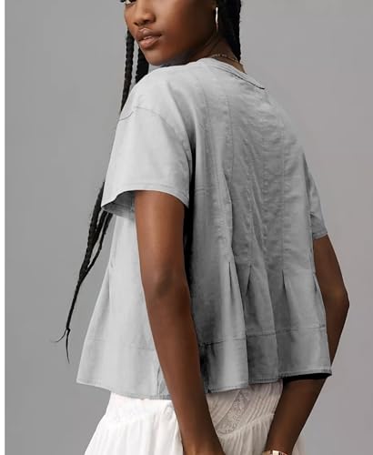 OPCAKM Womens Summer Pleated Swing Tee Casual Babydoll Peplum Tunic Shirts Tops2