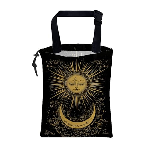 Car Garbage Bag Golden Sun Boho Crescent Moon Stars Hanging Canvas Car Trash Bag Drawstring Car Back Seat Organizer for Car Back Front Seat Console with Adjustable Buckle